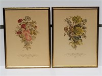 2 floral engraving prints