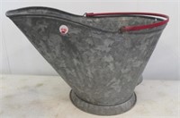 Vintage Red Handle Galvanized Coal Skuttle