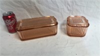 2 pink depression glass refrigerator dishes with