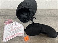 New travel pillow set with ear plugs and mask