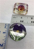 D2) TWO PANSIES BROOCHES, HAND CRAFTED!
