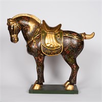 Chinese Polychrome Carved Wood Horse