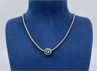 Sterling Silver Green Glass Necklace