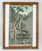 Chinese Embroidery Panel Pine and Deer with Frame