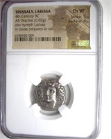 4th Cent BC Thessaly Larissa NGC CH VF AR Drachm