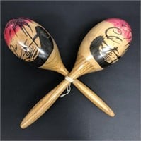 Vintage Mexican Maracas - Hand Painted Wooden