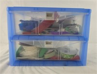 Plastic drawer set filled with arts and crafts