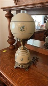 Vintage Hurricane Lamp Blue Roses