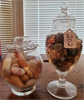 2 Glass Jars With Natural Stones