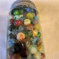 Vintage Marbles In Collectable Mason Whitney Jar