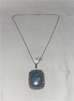 Turquoise Pendant Necklace w/ Chain German Silver