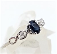 10kt White Gold 5x3mm Blue Sapphire & Diamond Ring