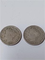 1911, 1904 V Nickel Coin Lot