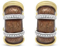 18k Gold-pl .93ct Diamonds & Enamel Hoop Earrings
