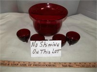 Ruby Red Glass Punch Bowl & Cup Set