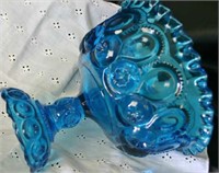 Aqua Blue Glass Candy Dish