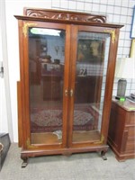 Mahogany Finish Display Cabinet, Old, Glass Doors/