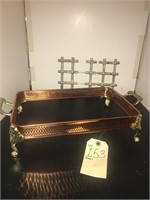 COPPER BRASS DISH HOLDER AND SILVER TRIVETS