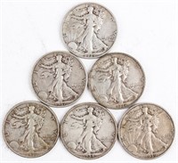 Coin 6 High Grade Walking Liberty Half $'s 1930's