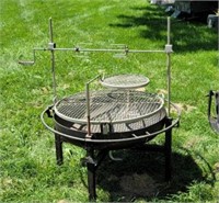 Fire pit with rotisserie, soup pot holder,