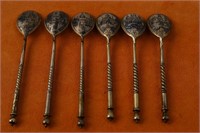 Antique Russian Niello Engraved Silver spoons - 6