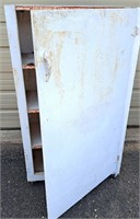 PRIMITIVE WHITE WOOD JELLY CUPBOARD ON WHEELS 4' H