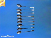 Nine iced teaspoon silver plated marked