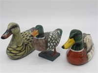 LOT OF 3 WOODEN HAND MADE DUCK FIGURES ALL CLEAN