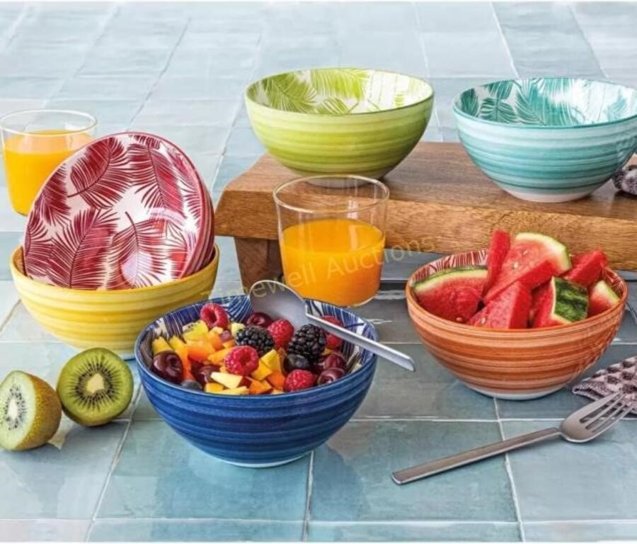 Over & Back Tropical Stoneware Bowls  6 Piece