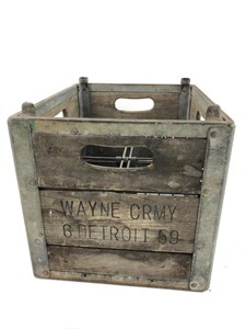 Vintage Wayne Crmy Wooden & Metal Milk Crate