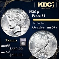 1926-p Peace Dollar $1 Graded ms64+ By SEGS