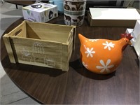 Decorative chicken and wood box