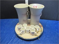 POTTERY MUGS, PLATE SIGNED & MISC