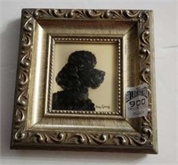 5 x 5" framed Poodle painted on Celluloid? Signed