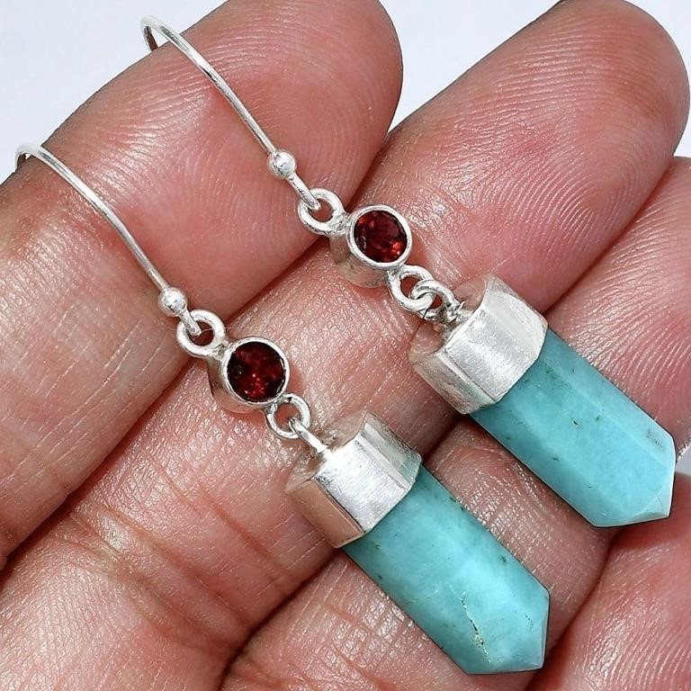 925 Paraiba Amazonite and Garnet Point Earrings