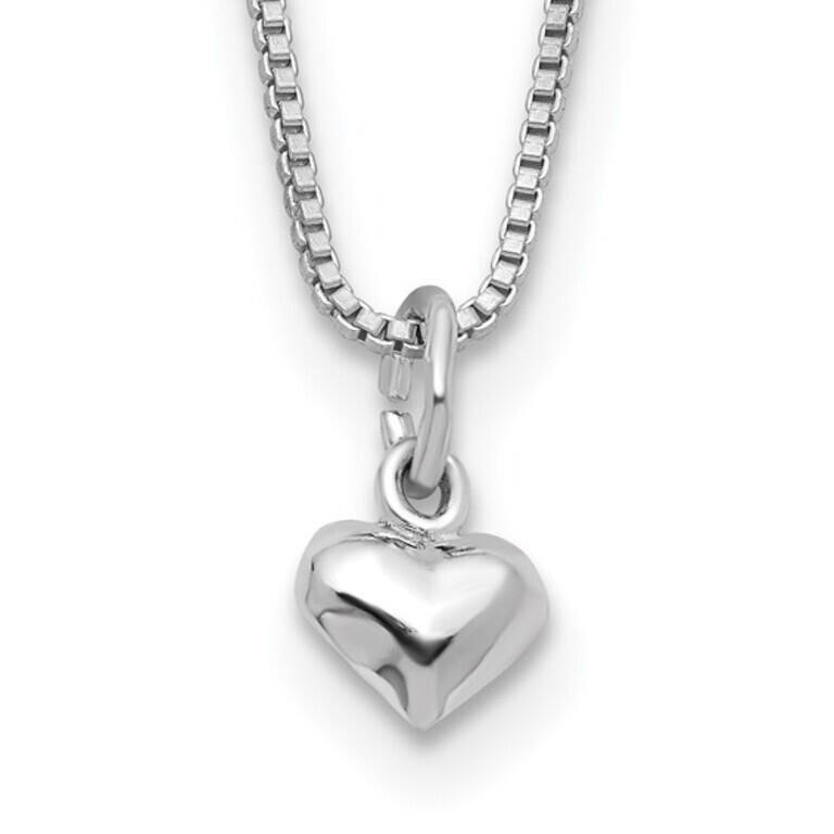 Sterling Silver Polished Puffed Heart Necklace