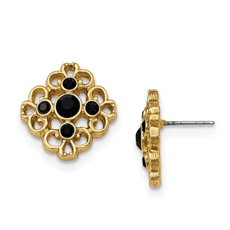 Gold-tone Black Crystal Post Earrings