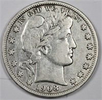 1908 s Better Date Barber Half Dollar