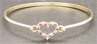 (XX) Ruby Heart Sterling Silver Bracelet (2. 5"