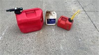 Lot of 2 Gas Cans and Chain Oil