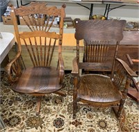 Antique Oak Rolling Desk Chair & Arm Rocker
