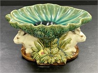 Majolica Double Rabbit Compote Bowl