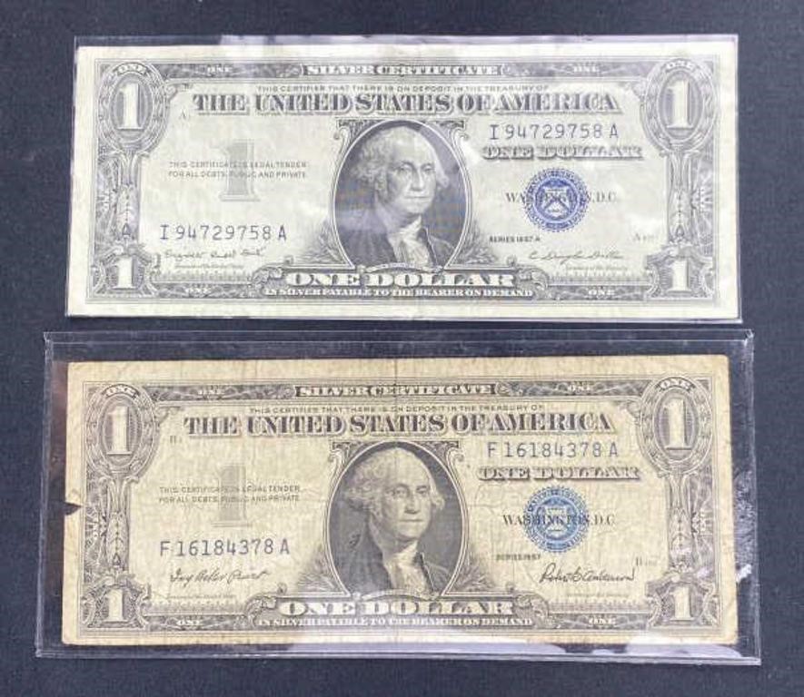 (2) 1957 US $1 Silver Certificates, Blue Seal