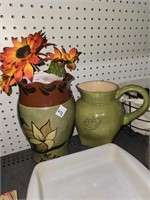 Tastefully Simple Pitcher and Floral Vase w/Faux