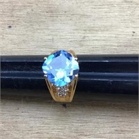 Gold Plated Sterling & Lt Blue Round Stone/CZs