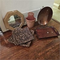Woven Wall Mirror, Hanging Basket, Serving Trays