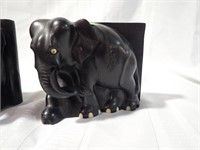 PAIR OF CARVED WOOD ELEPHANT BOOKENDS