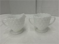 2 White Milk Bubble Glass Cups