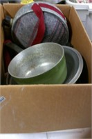 Box of Green Cookware and Canteen