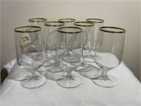 8 Gold Rimmed Stemware Glasses